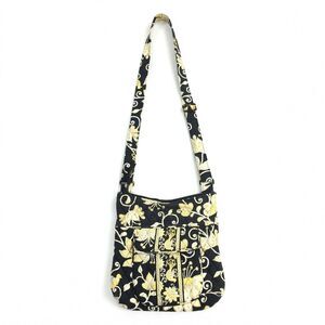 Rare Vera Bradley Yellow Bird Quilted Crossbody Purse Shoulder Bag Black Retired